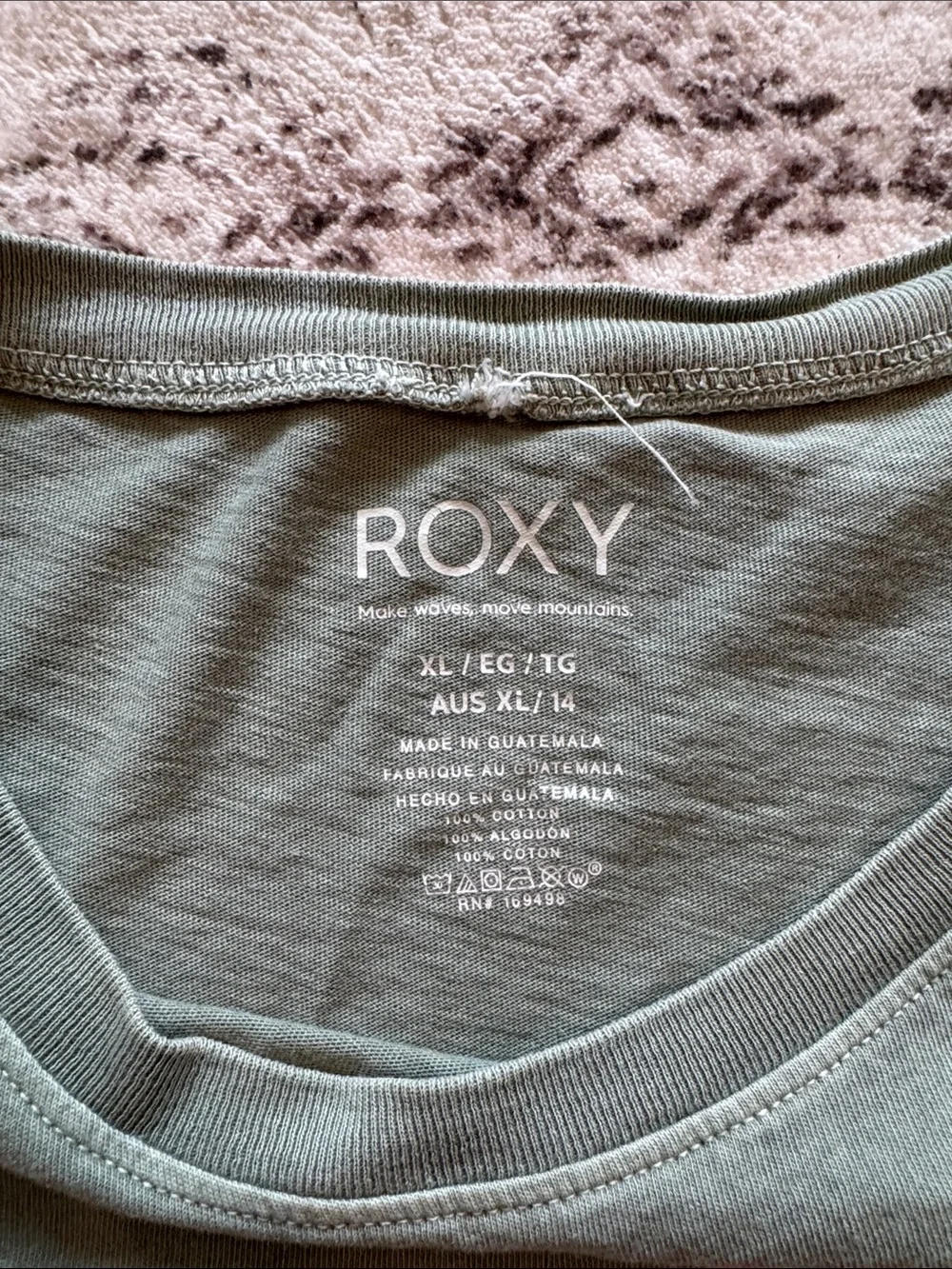 Roxy Sage Green Crop Tee with Pink Surf Graphic